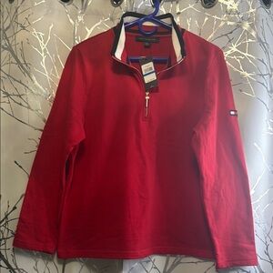 Vibrant Red Zip Up Sweater with Stand-Up Collar and  Zipper